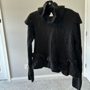 Ganni dark gray sweater with fun open back detail!